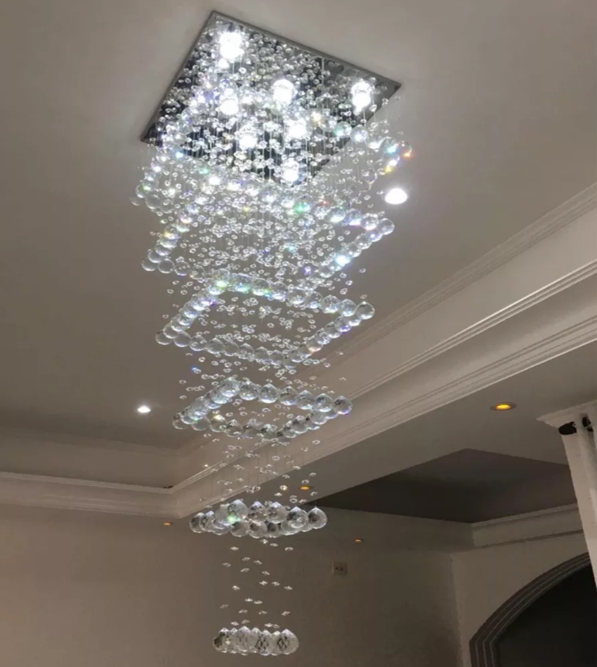 Lustre de Cristais Inox Espelhado para Vão de Escada 150 cm