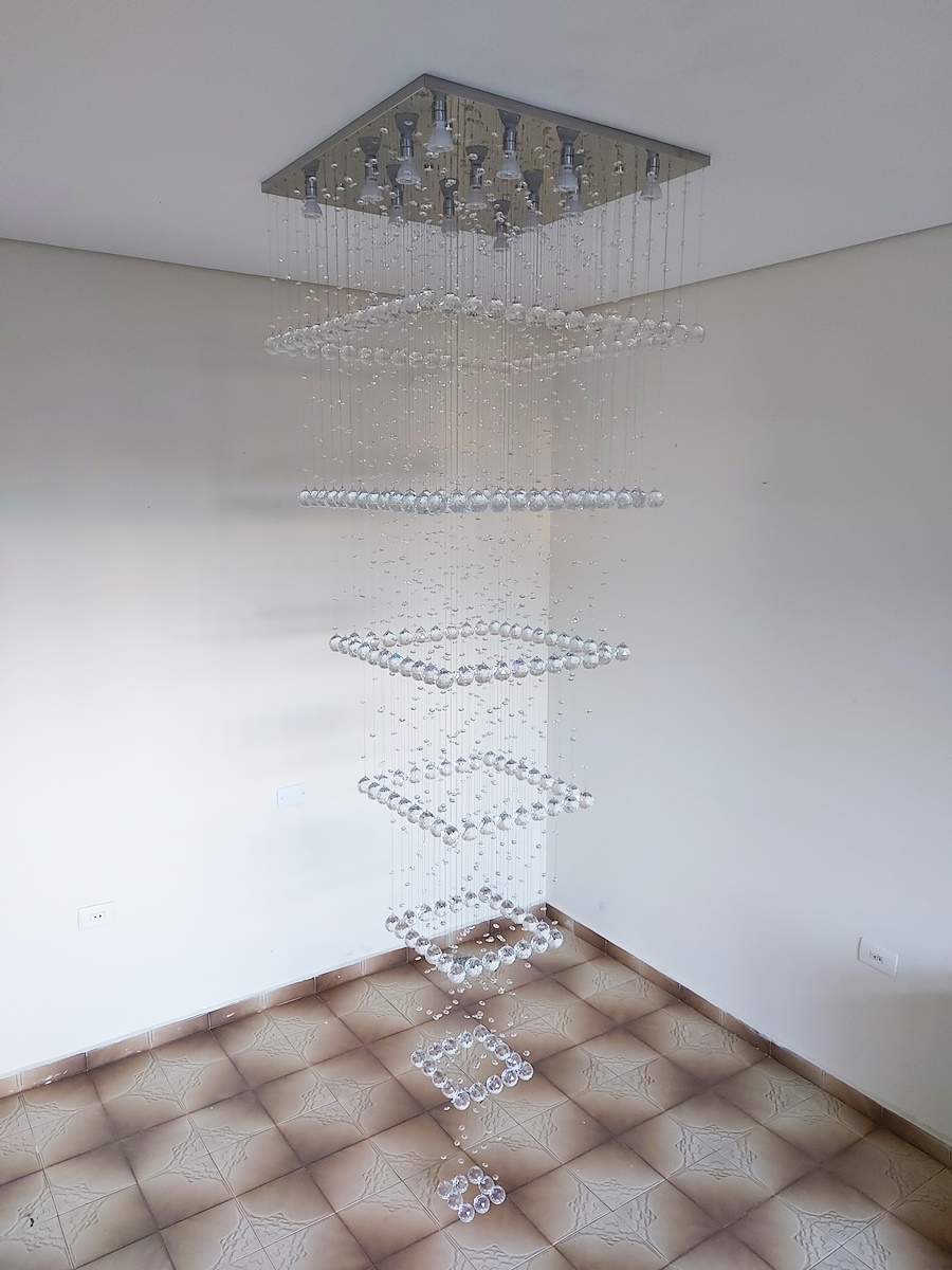 Lustre de Cristais Inox Espelhado para Vão de Escadas 310 cm