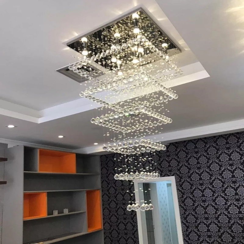 Lustre de Cristais Inox Espelhado para Vão de Escadas e Salão de Festas 250 cm