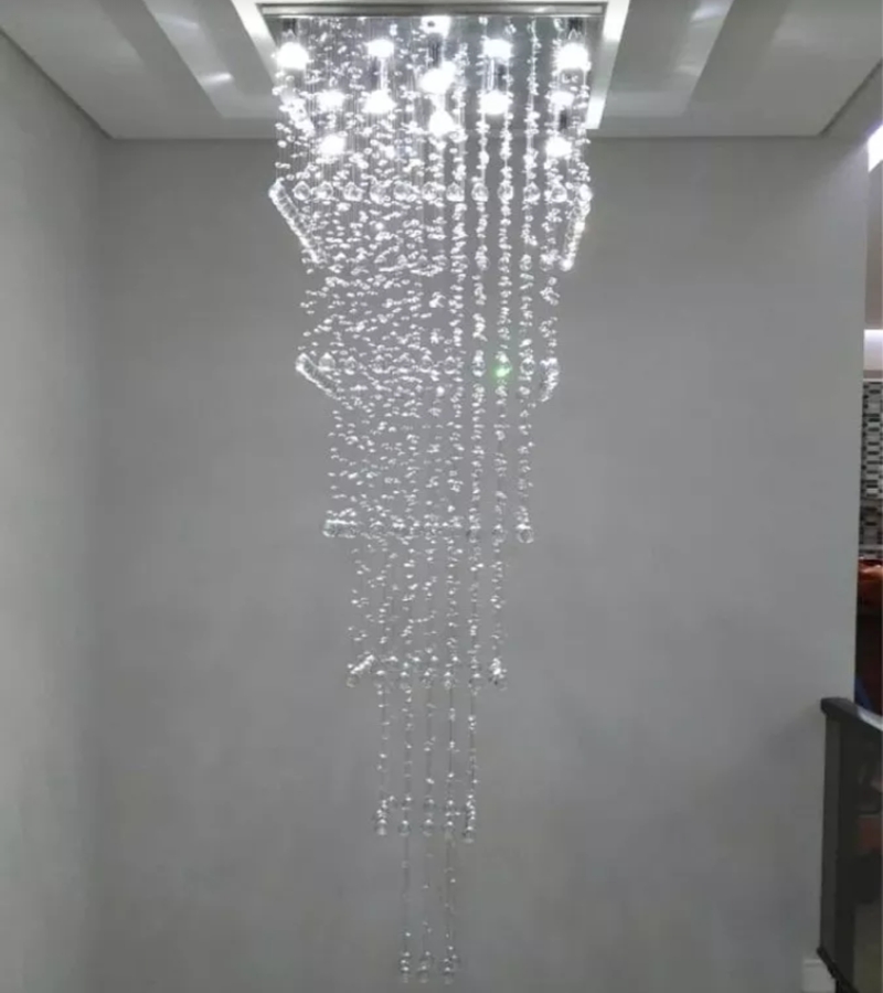 Lustre de Cristais Inox Espelhado para Vão de Escadas e Salão de Festas 250 cm