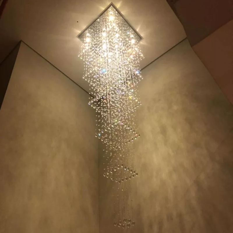 Lustre de Cristais Inox Espelhado para Vão de Escadas e Salão de Festas 250 cm