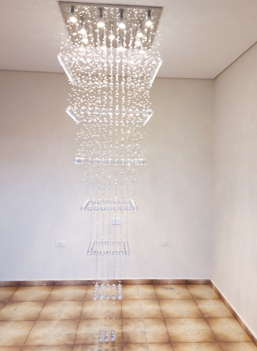 Lustre de Cristais Inox Espelhado para Vão de Escadas e Salão de Festas 250 cm