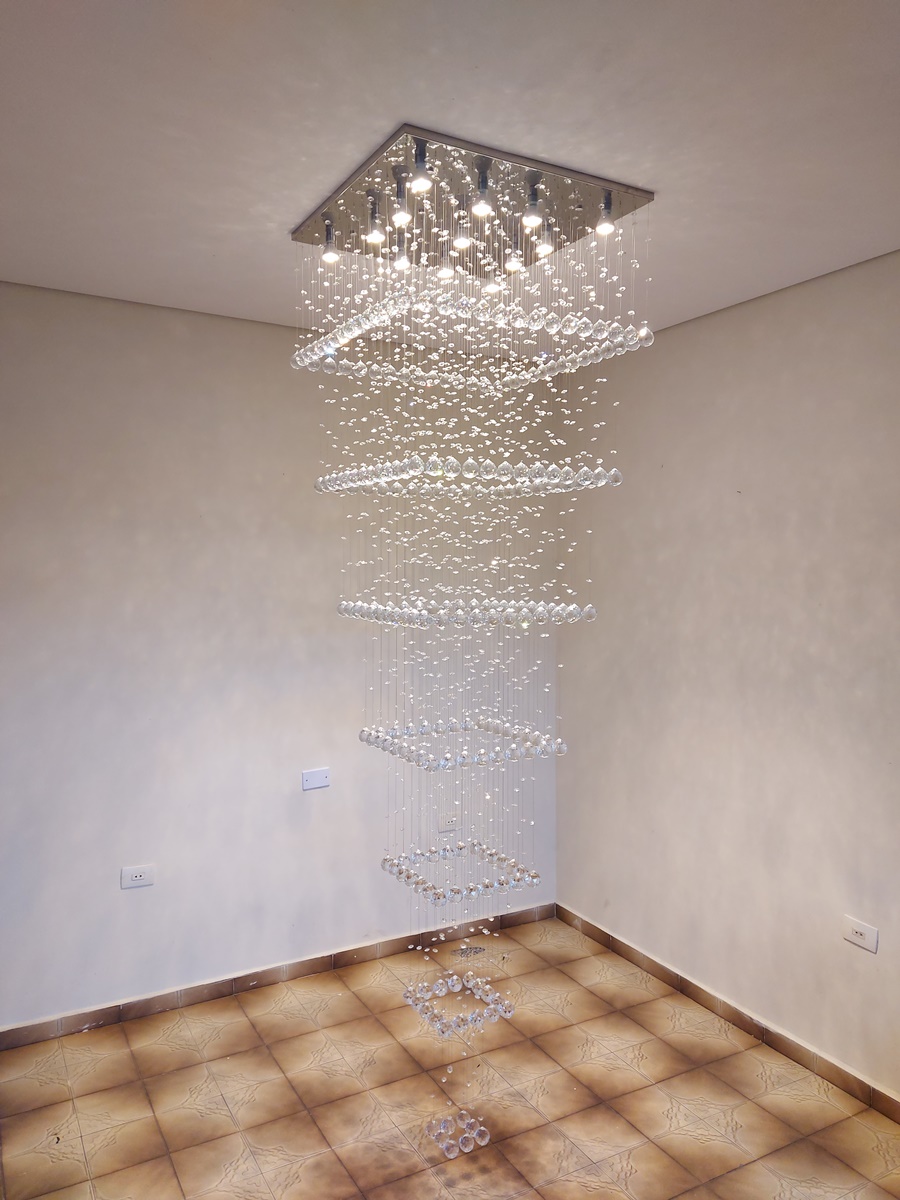 Lustre de Cristais Inox Espelhado para Vão de Escadas e Salão de Festas 250 cm
