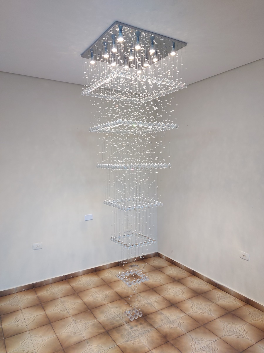 Lustre de Cristais Inox Espelhado para Vão de Escadas e Salão de Festas 250 cm