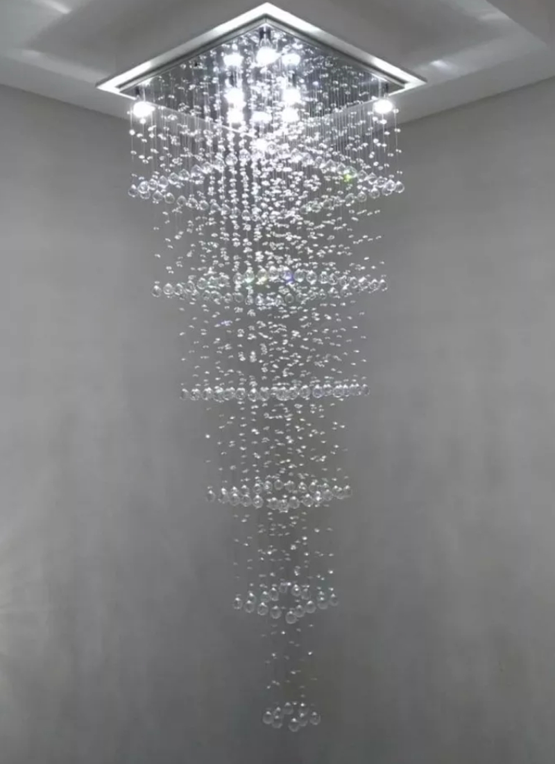 Lustre de Cristais Legítimos Inox Espelhado para Salão de Festas 210 cm