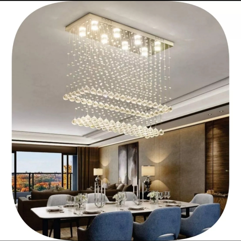 Lustre de Cristais Legitimo Inox Espelhado para Sala de Jantar e Sala de Estar 80cm de Altura