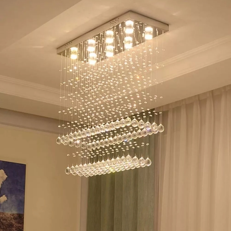 Lustre de Cristais Legitimo Inox Espelhado para Sala de Jantar e Sala de Estar 80cm de Altura