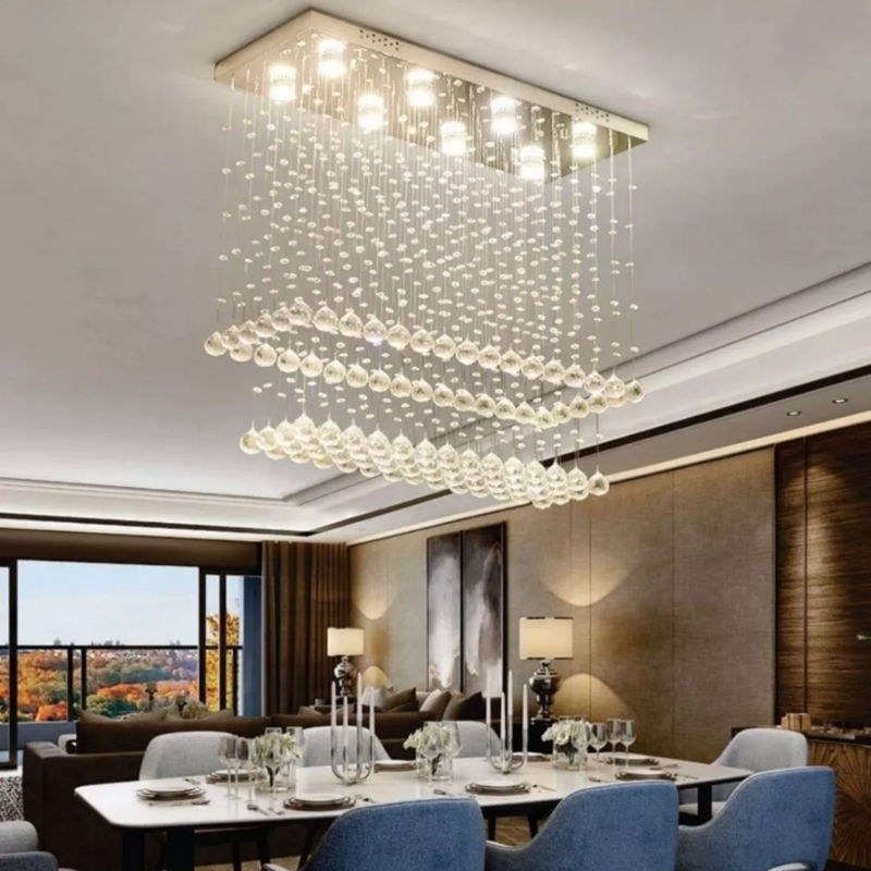Lustre de Cristais Legitimo Inox Espelhado para Sala de Jantar e Sala de Estar 80cm de Altura