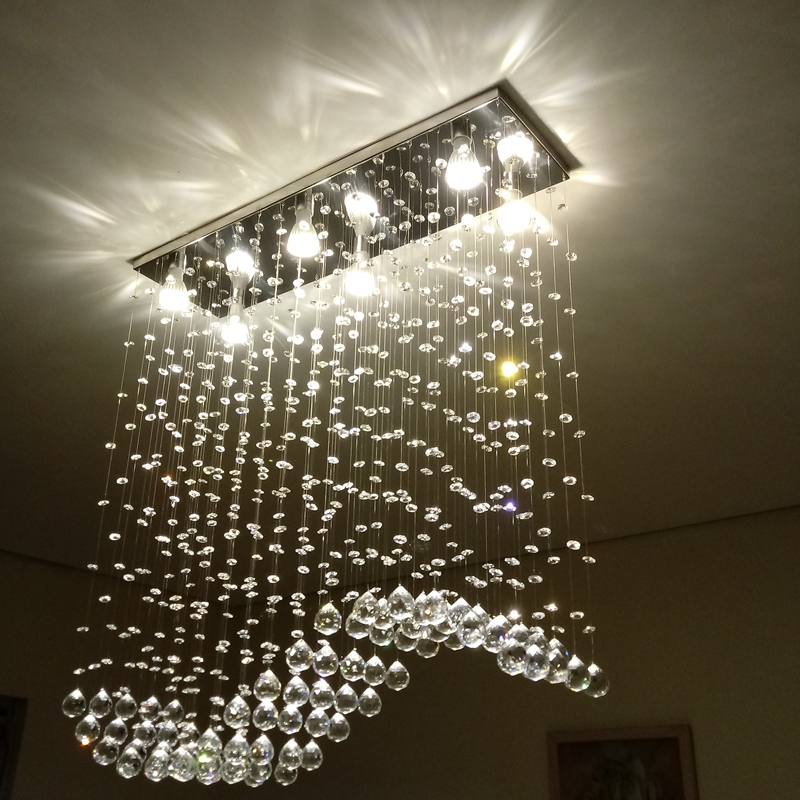 Lustre de Cristais Legitimo Ondular para Sala de Jantar e Sala de Estar 80cm