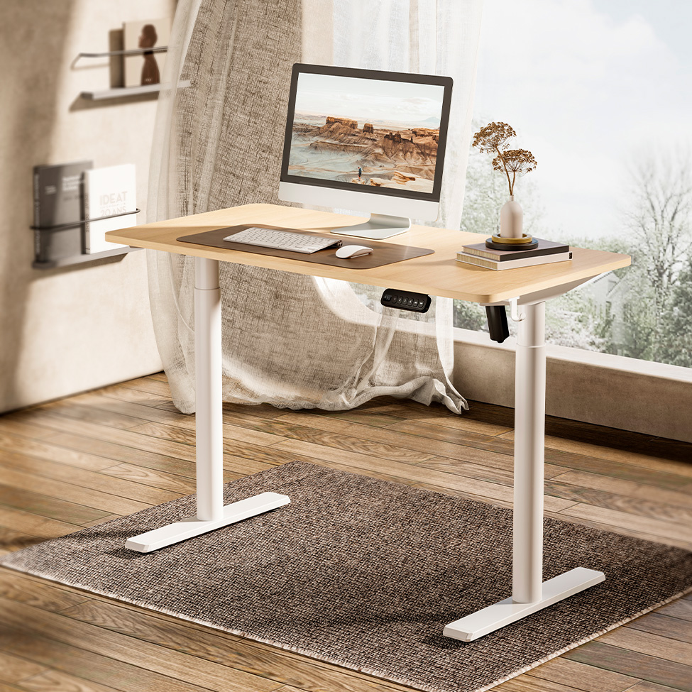 Mesa Ergonômica com Regulagem de Altura Cloud Branca e Natural