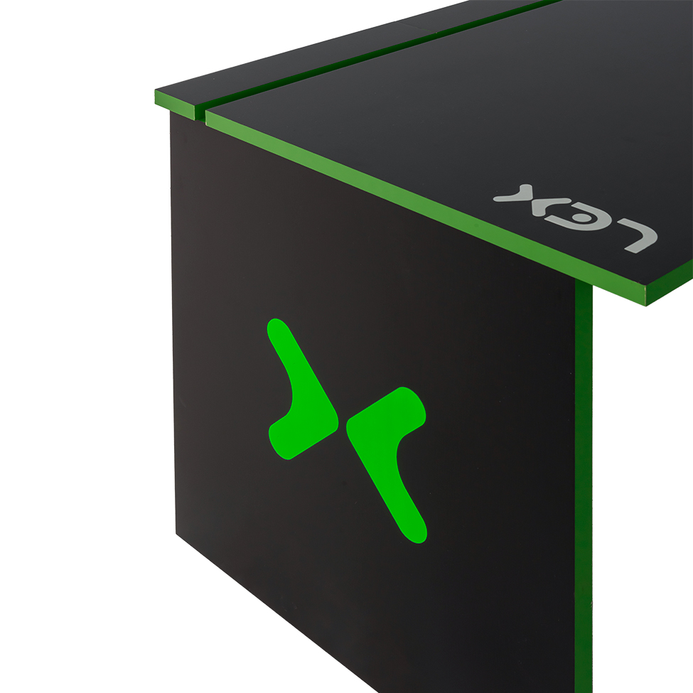 Mesa Gamer LEX Preta e Verde com detalhes que brilham no escuro