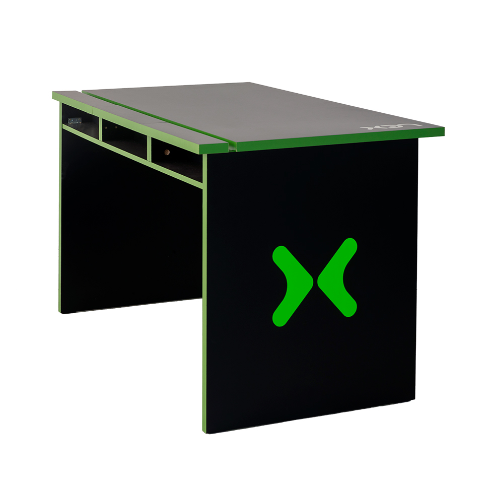 Mesa Gamer LEX Preta e Verde com detalhes que brilham no escuro