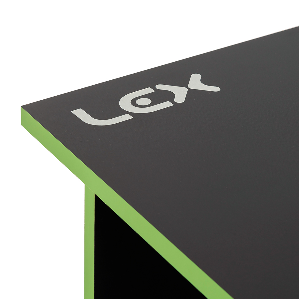 Mesa Gamer LEX Preta e Verde com detalhes que brilham no escuro