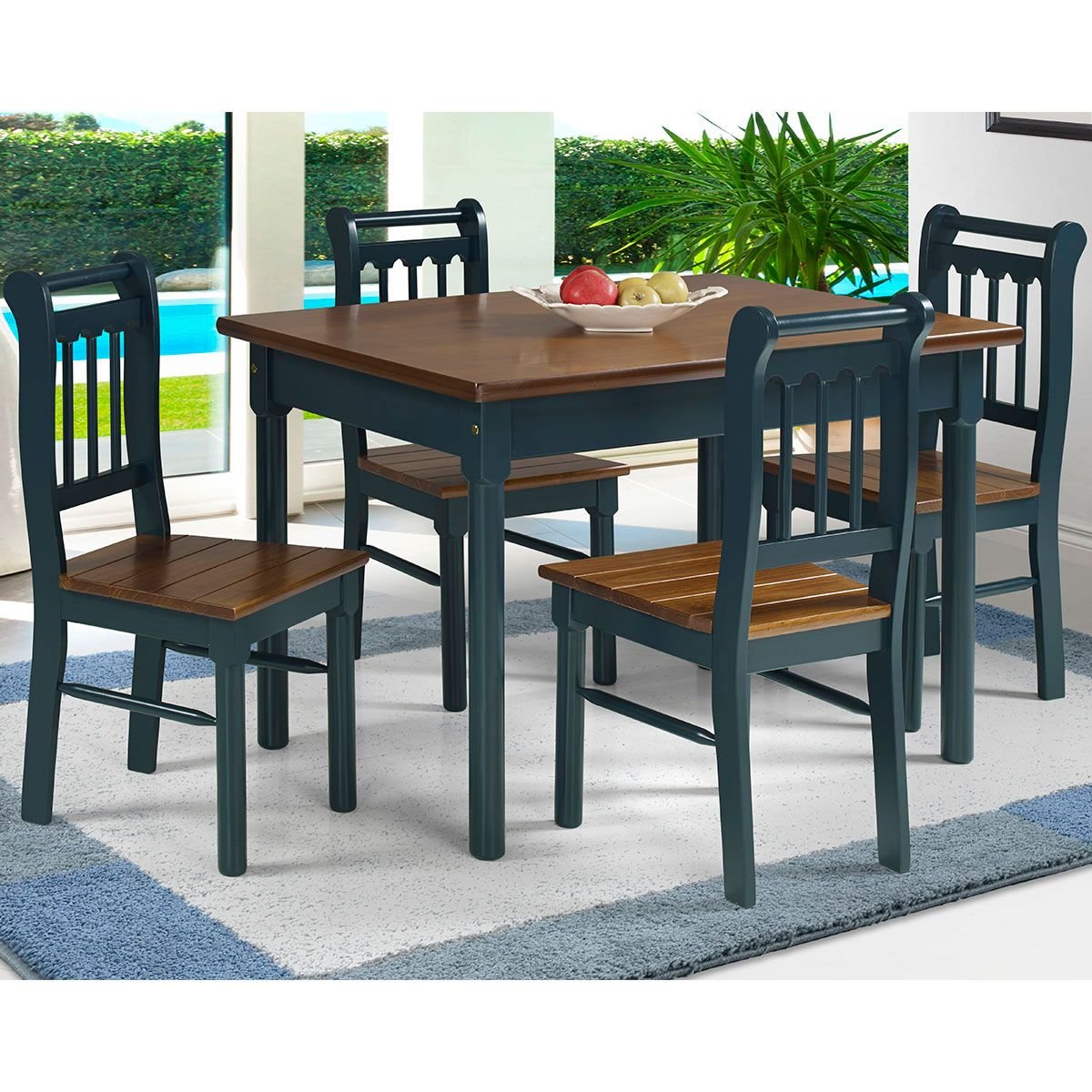 Conjunto Sala de Jantar e Cozinha Com 4 Cadeiras Madeira Maciça AZUL PETRÓLEO