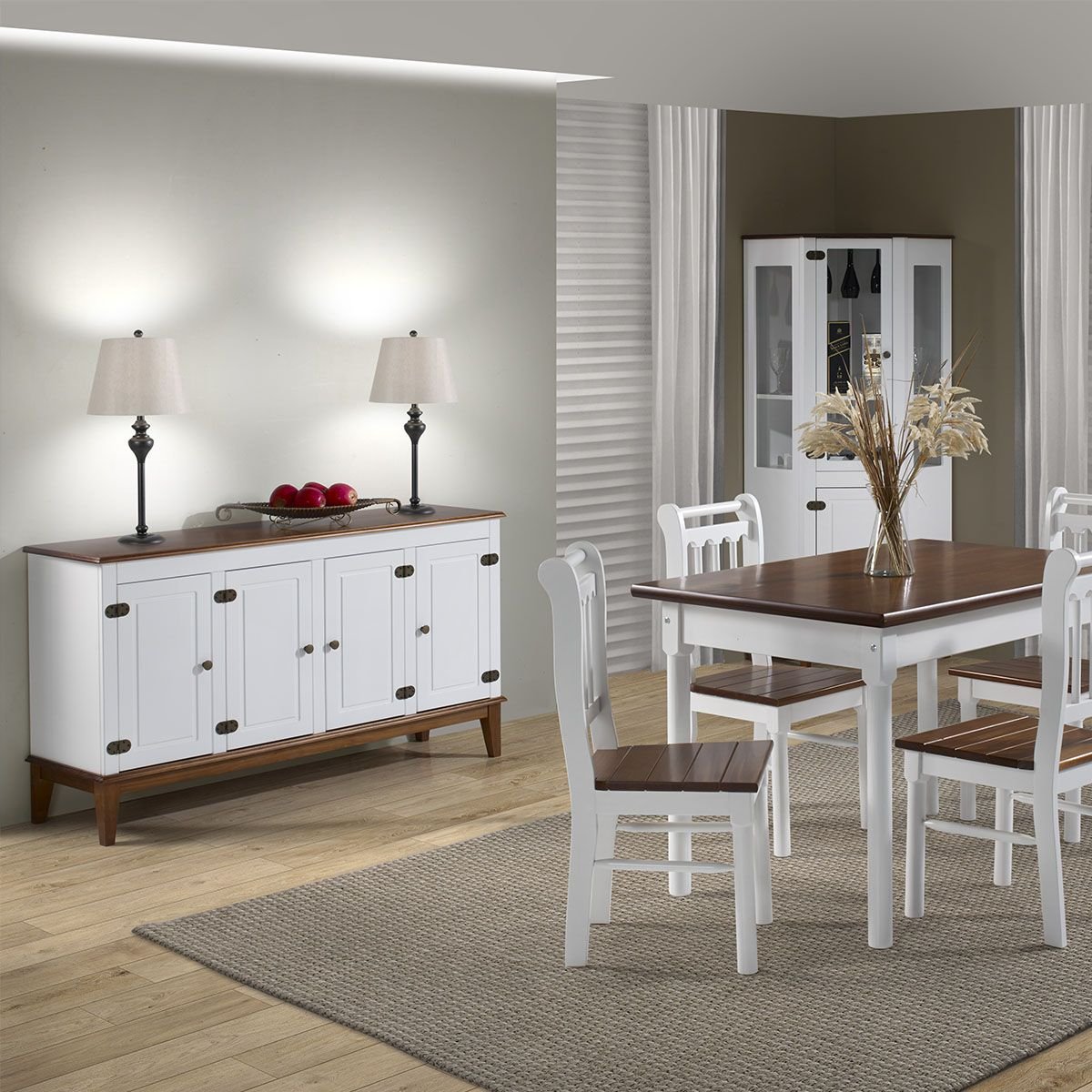 Conjunto Sala de Jantar e Cozinha Com 4 Cadeiras Madeira Maciça BRANCO