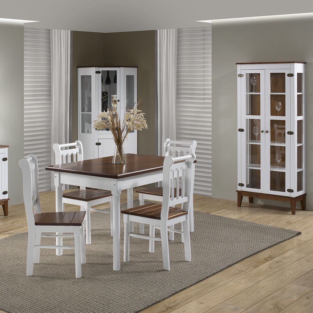 Conjunto Sala de Jantar e Cozinha Com 4 Cadeiras Madeira Maciça BRANCO