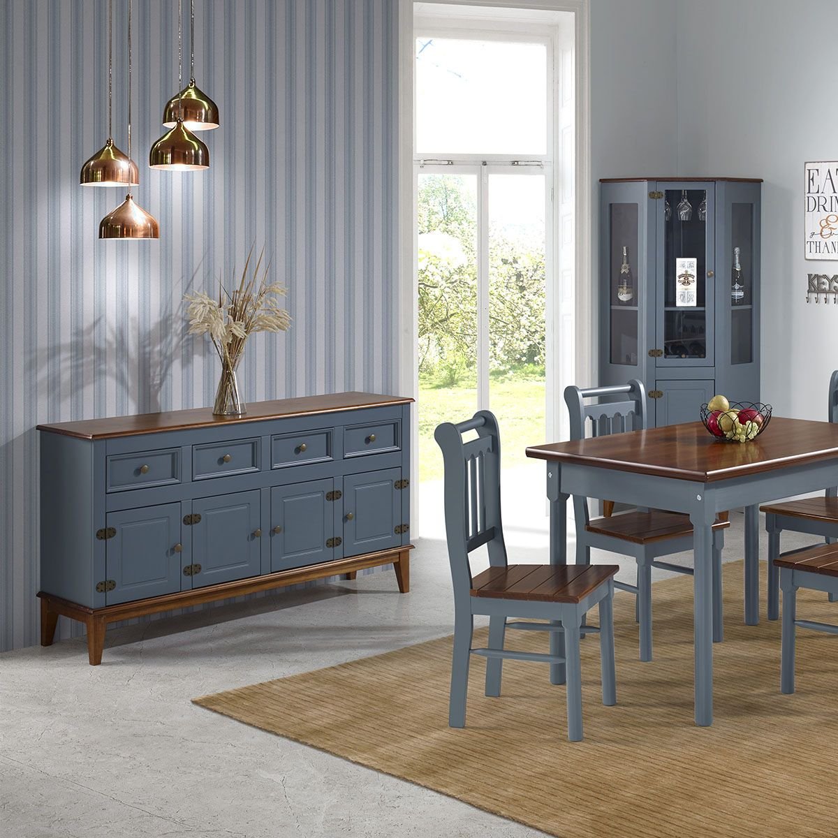 Conjunto Sala de Jantar e Cozinha Com 4 Cadeiras Madeira Maciça Cinza