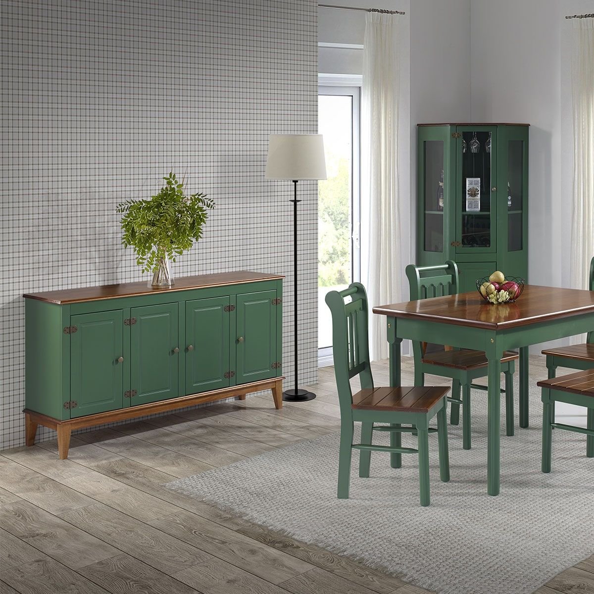 Conjunto Sala de Jantar e Cozinha Com 4 Cadeiras Madeira Maciça VERDE