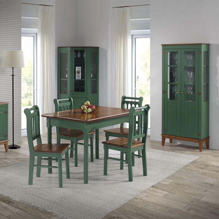 Conjunto Sala de Jantar e Cozinha Com 4 Cadeiras Madeira Maciça Verde