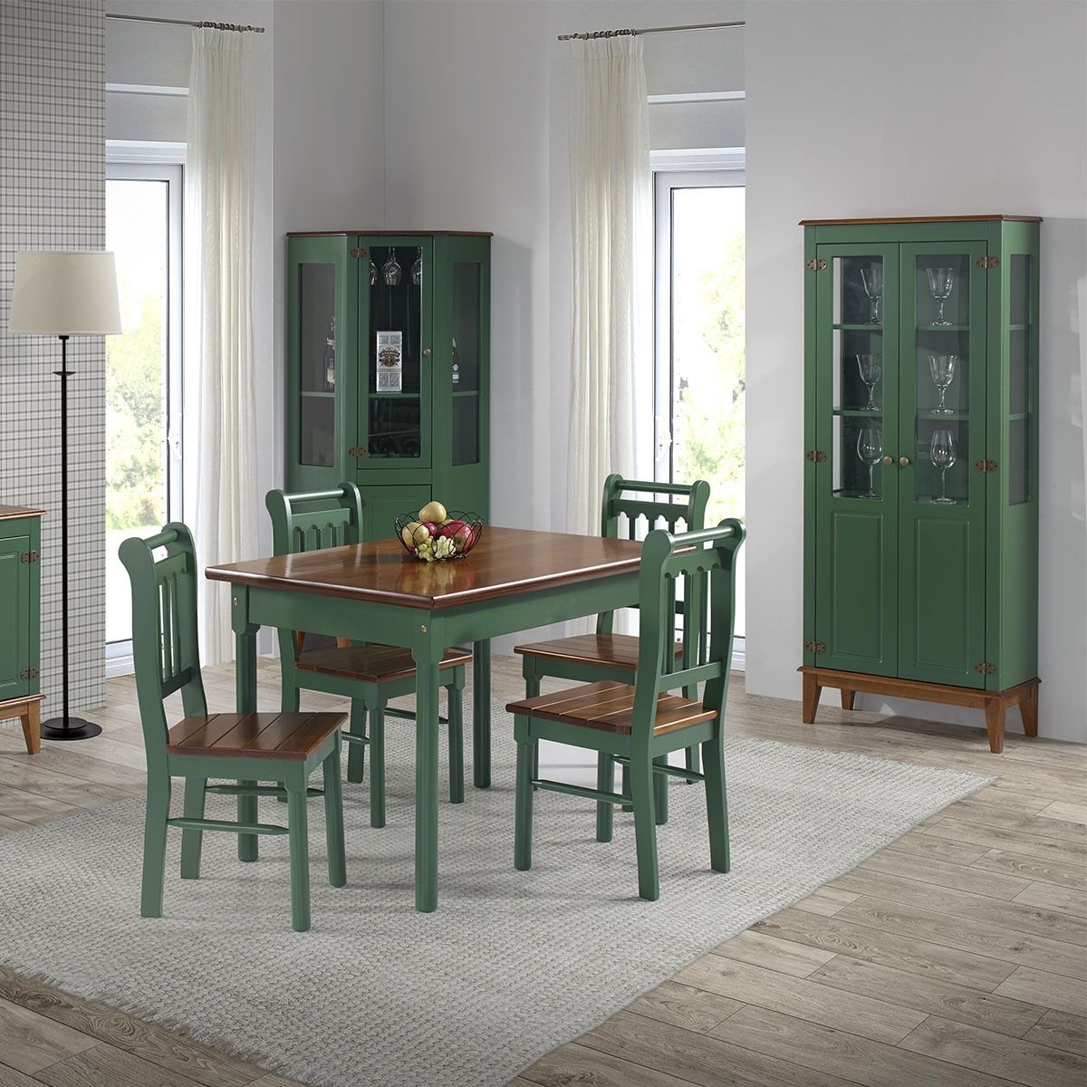 Conjunto Sala de Jantar e Cozinha Com 4 Cadeiras Madeira Maciça VERDE