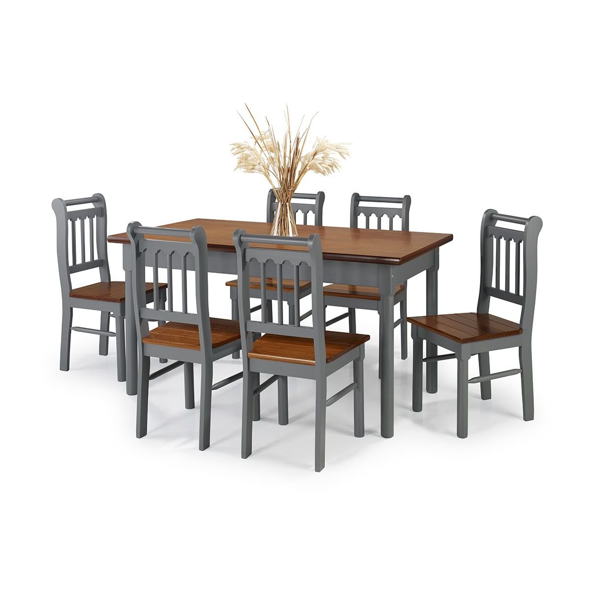 Conjunto Sala de Jantar e Cozinha Com 6 Cadeiras Madeira Maciça CINZA