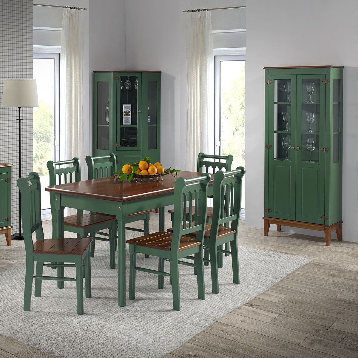 Conjunto Sala de Jantar e Cozinha Com 6 Cadeiras Madeira Maciça VERDE