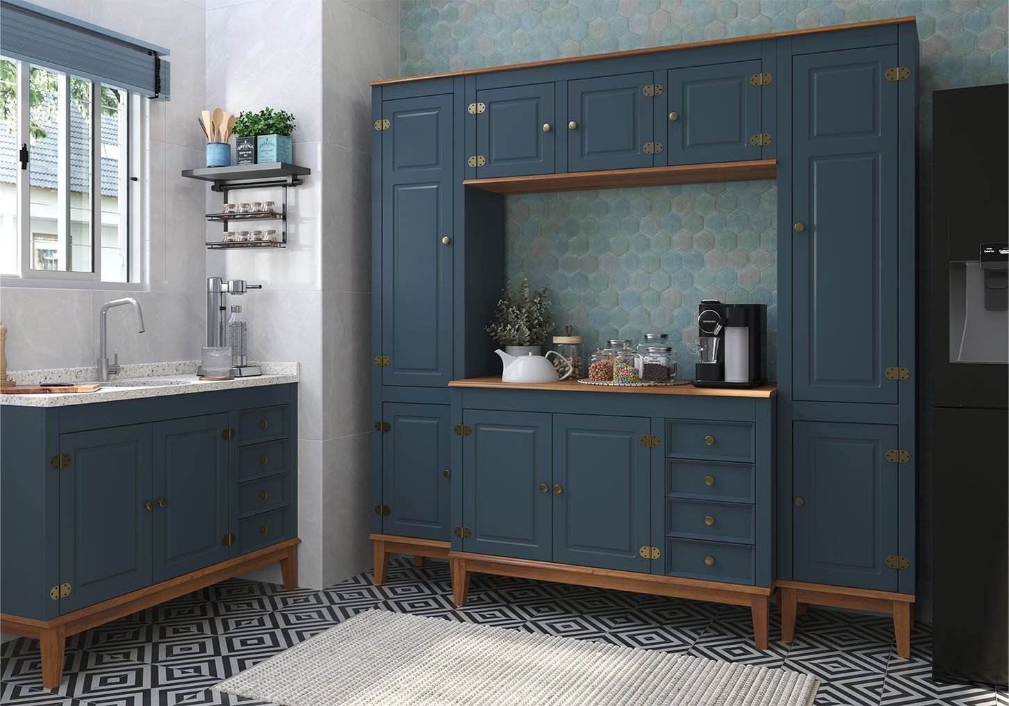 Cozinha Modulada 5 peças - Azul Petróleo