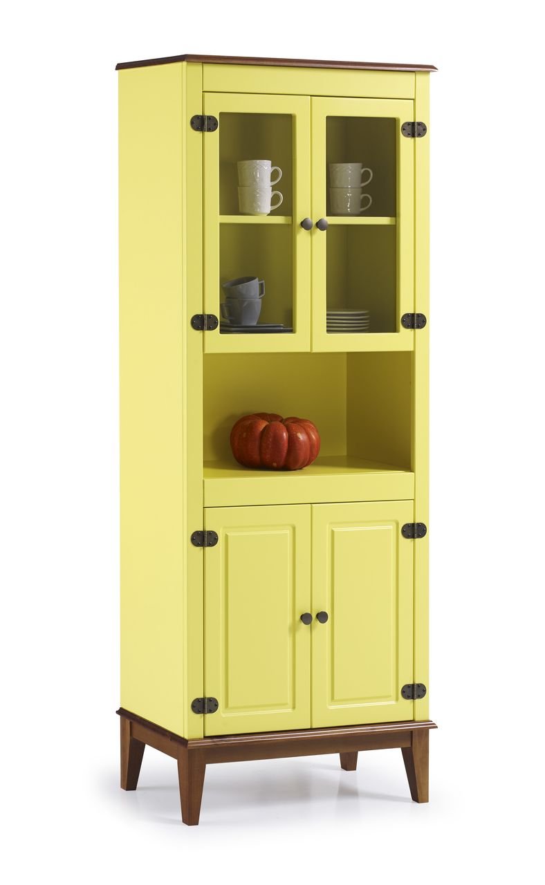 Cristaleira de Madeira  Maciça 4 portas - Amarelo Lemon