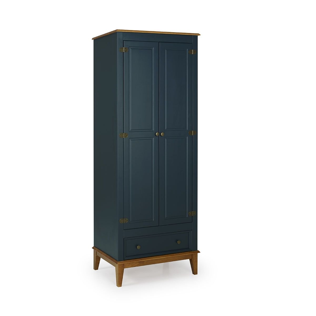 Guarda-Roupa Rústico 2 Portas e 1 Gavetas - Madeira Maciça e MDF - AZUL PETRÓLEO