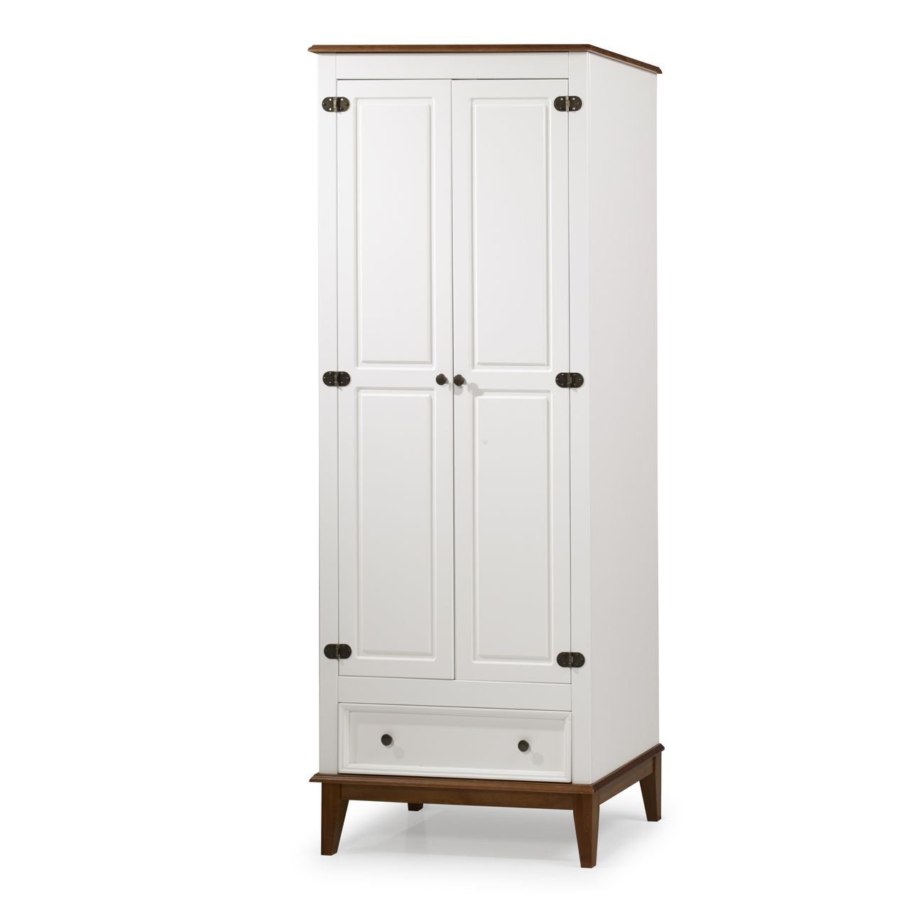 Guarda-Roupa Rústico 2 Portas e 1 Gavetas - Madeira Maciça e MDF - Branco