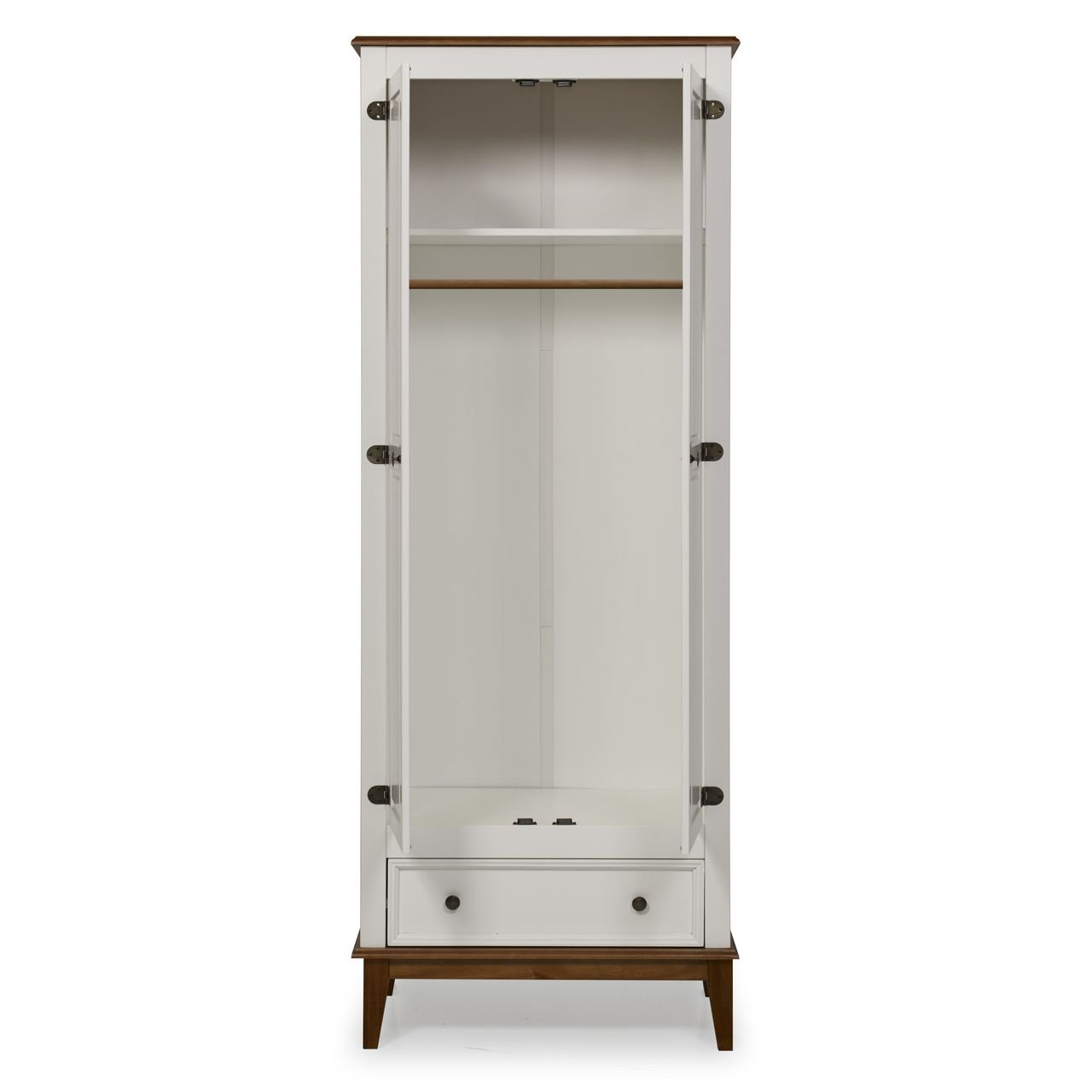 Guarda-Roupa Rústico 2 Portas e 1 Gavetas - Madeira Maciça e MDF - Branco