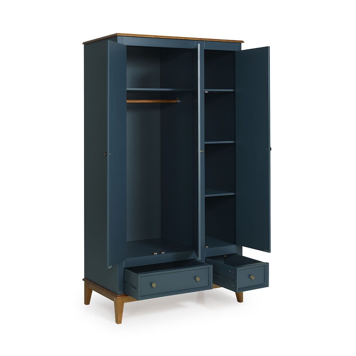 Guarda-Roupa Rústico 3 Portas e 2 Gavetas - Madeira Maciça e MDF - AZUL PETRÓLEO