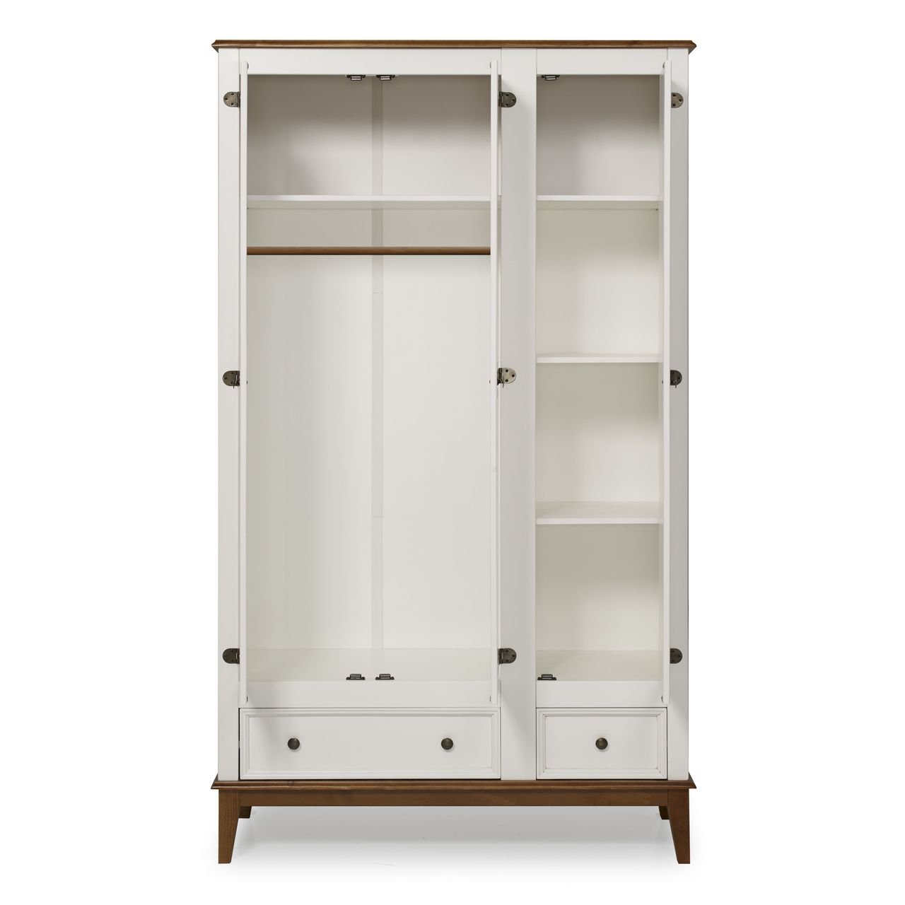 Guarda-Roupa Rústico 3 Portas e 2 Gavetas - Madeira Maciça e MDF - Branco