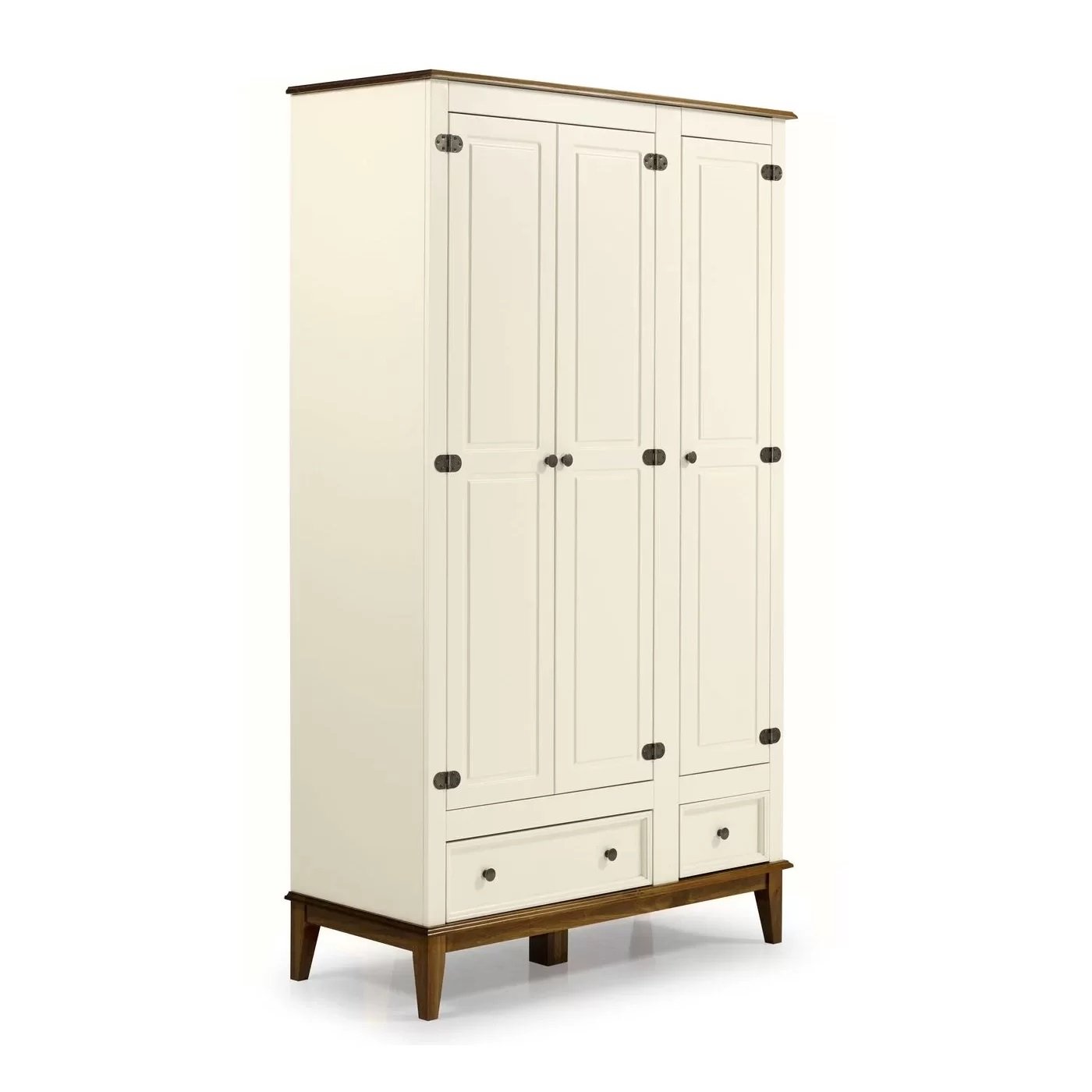 Guarda-Roupa Rústico 3 Portas e 2 Gavetas - Madeira Maciça e MDF - Off White