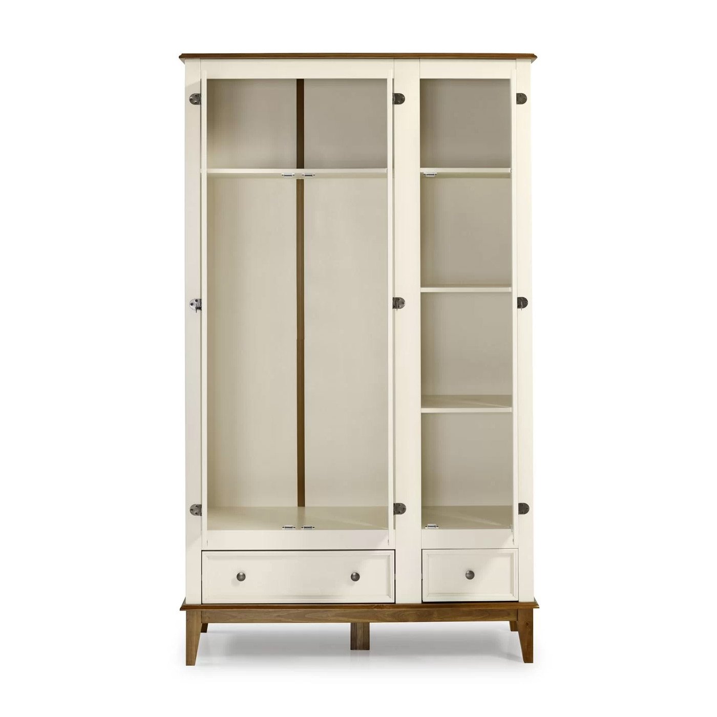 Guarda-Roupa Rústico 3 Portas e 2 Gavetas - Madeira Maciça e MDF - Off White