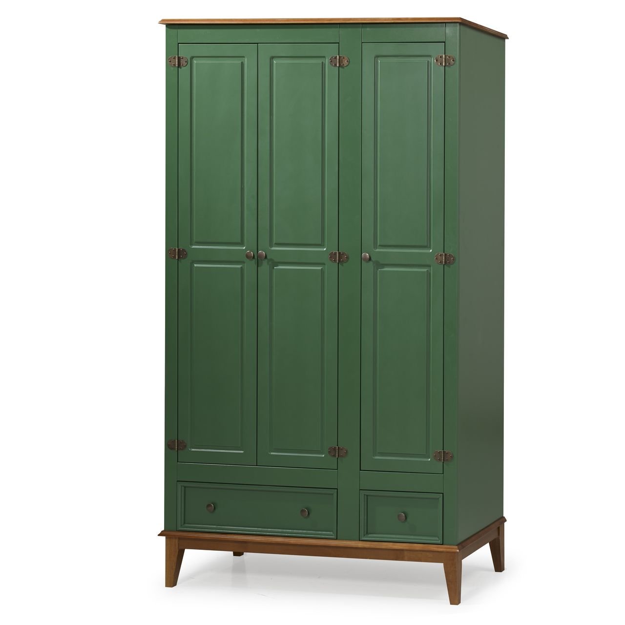 Guarda-Roupa Rústico 3 Portas e 2 Gavetas - Madeira Maciça e MDF - Verde