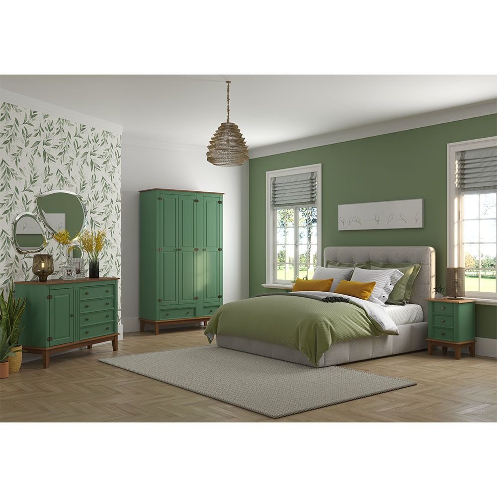 Guarda-Roupa Rústico 3 Portas e 2 Gavetas - Madeira Maciça e MDF - Verde