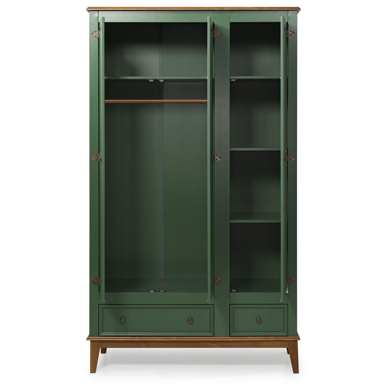 Guarda-Roupa Rústico 3 Portas e 2 Gavetas - Madeira Maciça e MDF - Verde