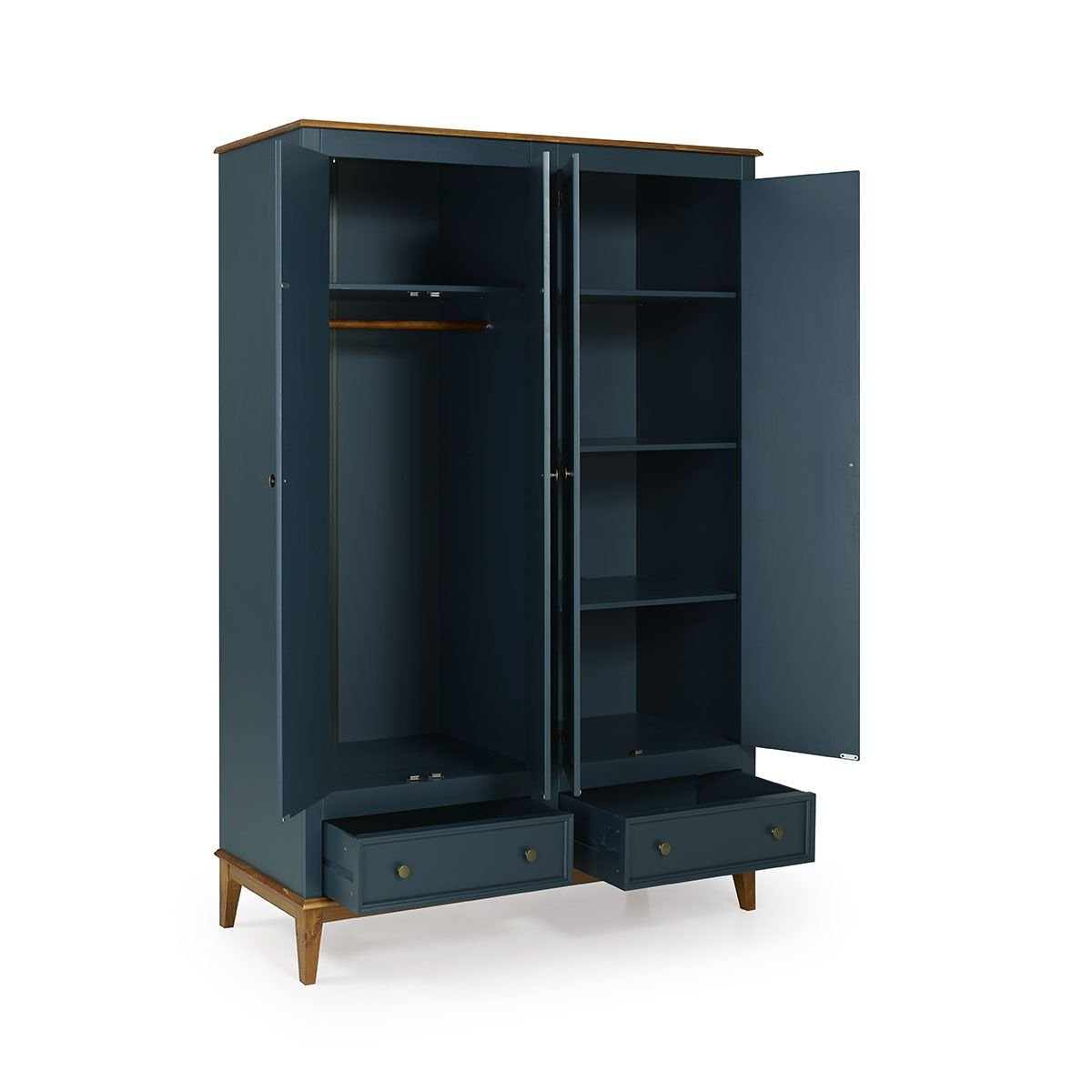 Guarda-Roupa Rústico 4 Portas e 2 Gavetas - Madeira Maciça e MDF - AZUL PETRÓLEO