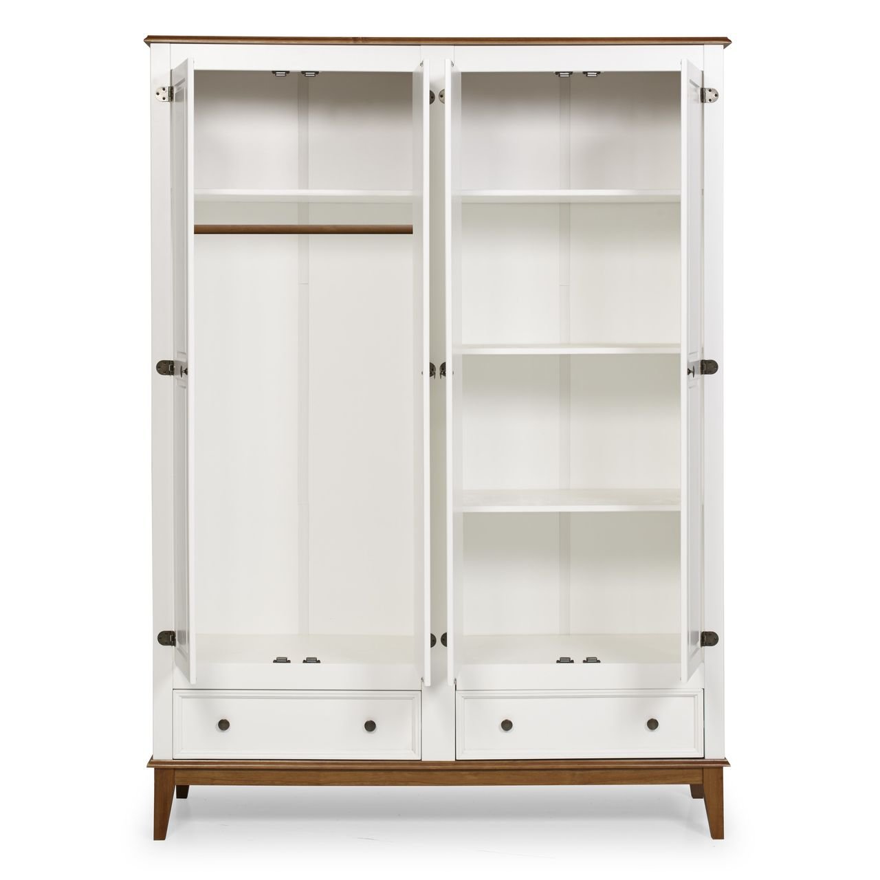 Guarda-Roupa Rústico 4 Portas e 2 Gavetas - Madeira Maciça e MDF - Branco