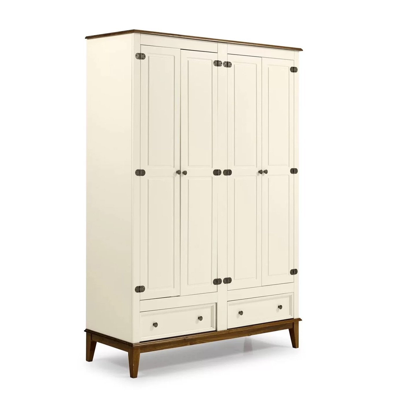 Guarda-Roupa Rústico 4 Portas e 2 Gavetas - Madeira Maciça e MDF - Off White