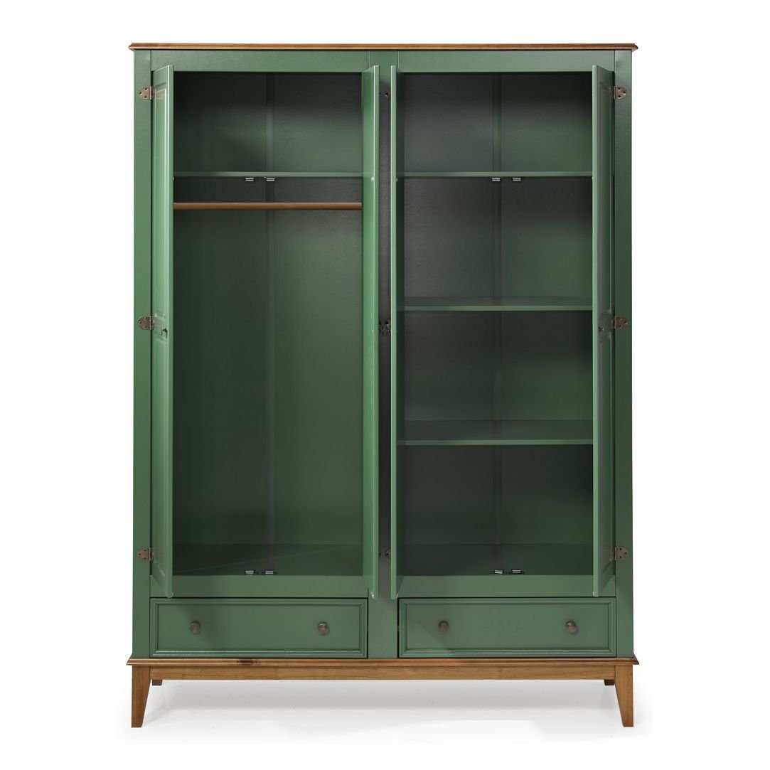Guarda-Roupa Rústico 4 Portas e 2 Gavetas - Madeira Maciça e MDF - Verde