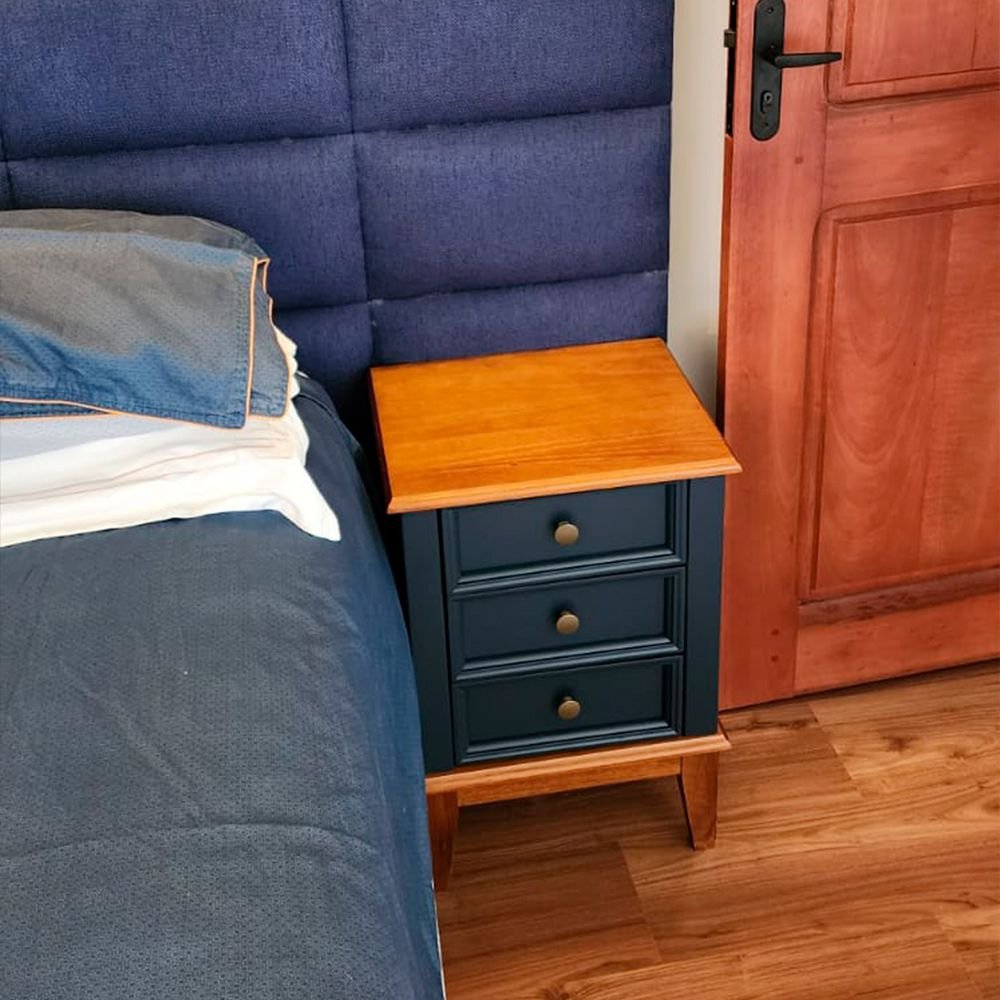 Mesa de Cabeceira Madeira Maciça - Azul Petróleo
