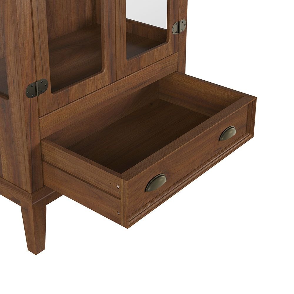 Mini Cristaleira de Madeira Maciça 2 portas - Amêndoa