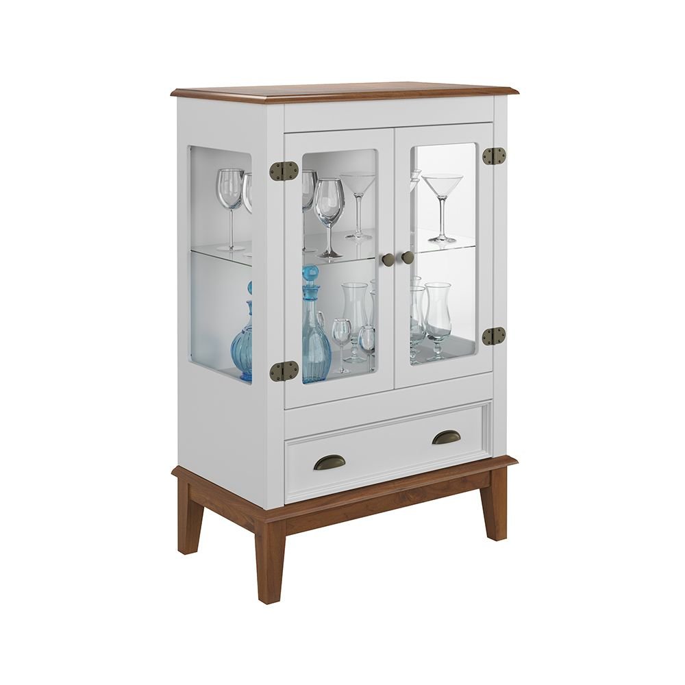 Mini Cristaleira de Madeira Maciça 2 portas - BRANCO