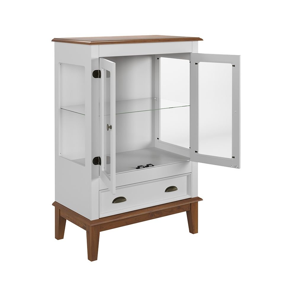 Mini Cristaleira de Madeira Maciça 2 portas - BRANCO