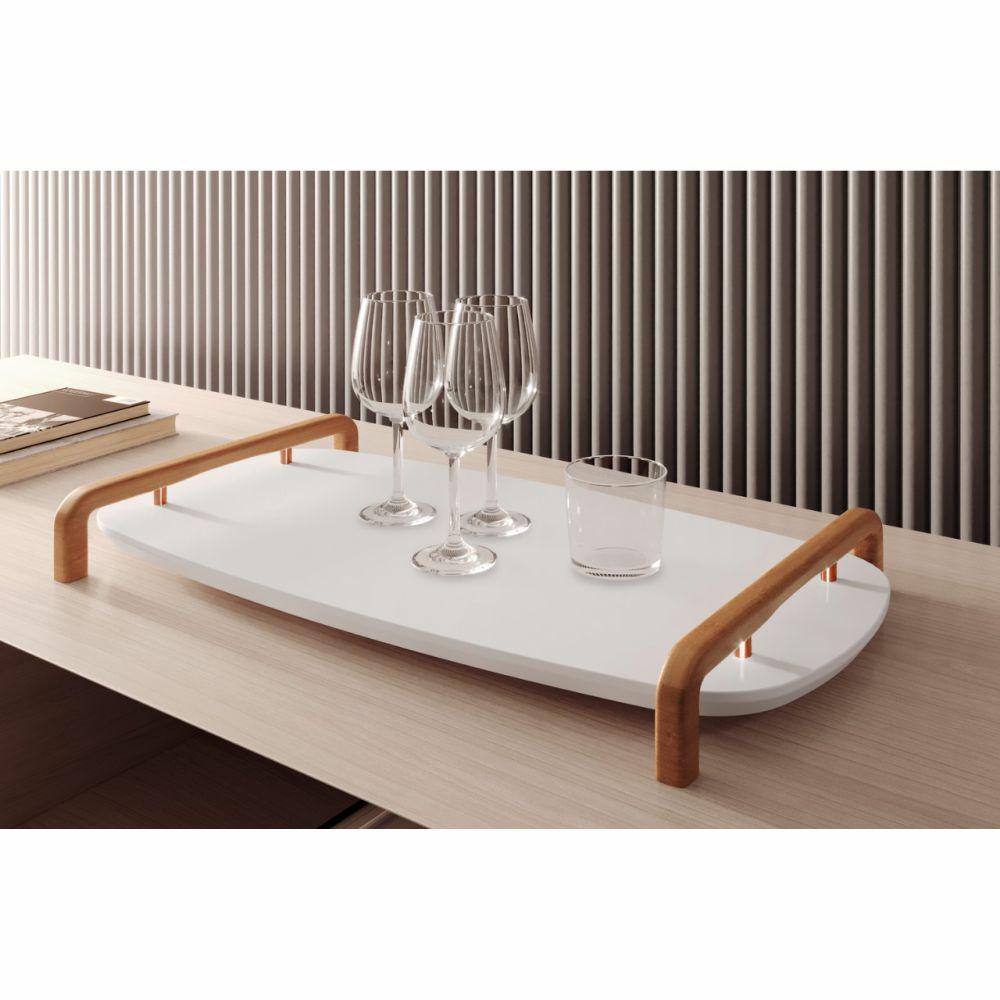 Bandeja Barcelona Decorativa Branco com Detalhes em Metal Cobre