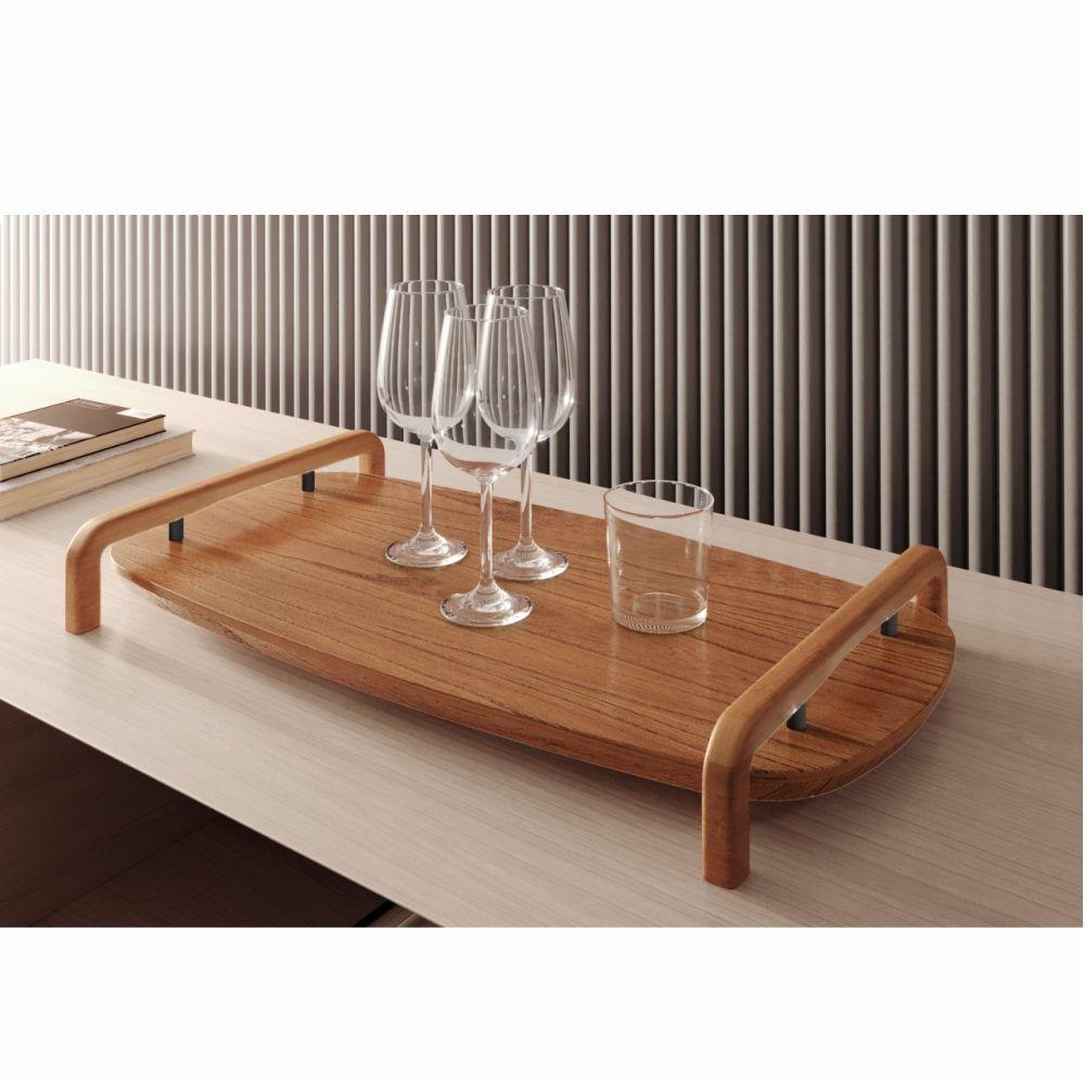 Bandeja Barcelona Decorativa Castanho com Detalhes em Metal Cobre