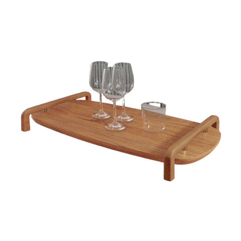 Bandeja Barcelona Decorativa Castanho com Detalhes em Metal Dourado