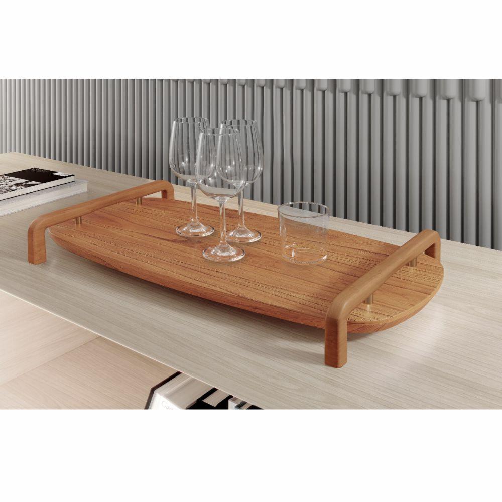 Bandeja Barcelona Decorativa Castanho com Detalhes em Metal Dourado